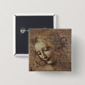 乱された毛を搭載する若い女性の頭部または、レダ 缶バッジ (正面&裏面)