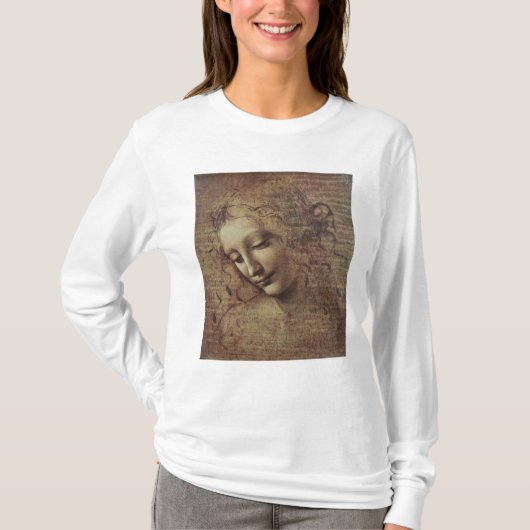 乱された毛を搭載する若い女性の頭部または、レダ Tシャツ (正面)