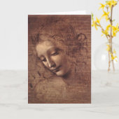 乱された毛を搭載する若い女性の頭部 カード (黄色い花)