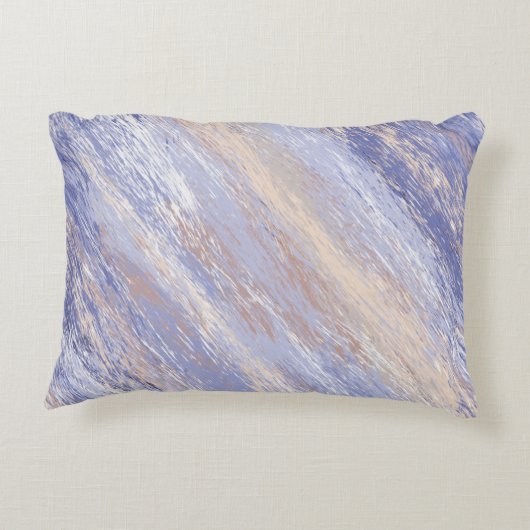 乱れた抽象的な青とベージュのペイントストローク アクセントクッション (裏面)