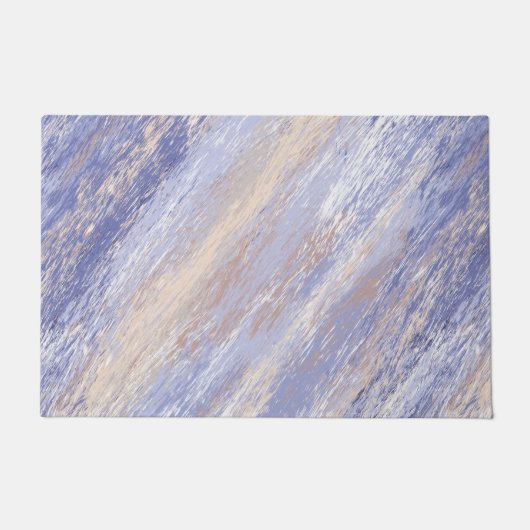 乱れた抽象的な青とベージュのペイントストローク ドアマット (正面)