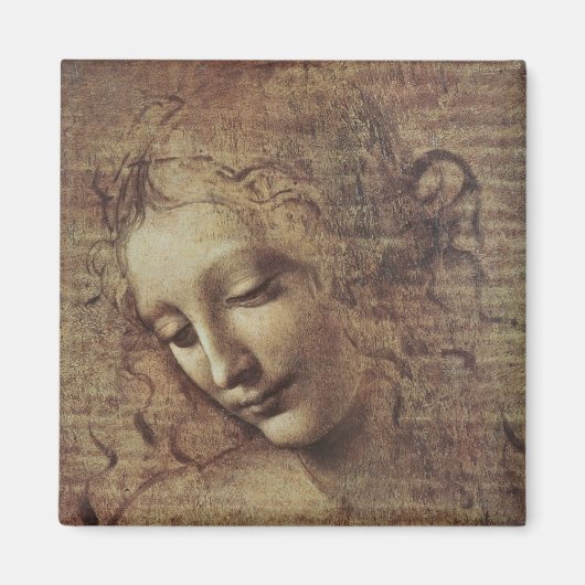 乱れた髪の若い女性の頭か、レダ マグネット (正面)