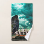 乱流の海の海賊船 バスタオルセット (ハンドタオル)