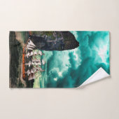 乱流の海の海賊船 バスタオルセット (ハンドタオル)