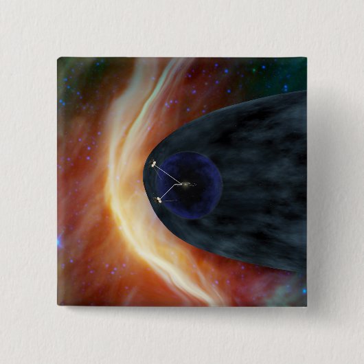 乱流宇宙を探索する2つのボイジャー宇宙船。 缶バッジ (正面)