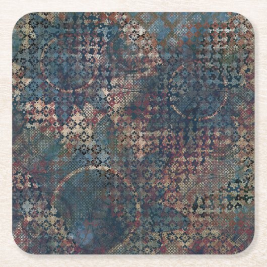 乱雑なパッチワークの質感 スクエアペーパーコースター (正面)