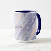 乱雑な抽象芸術ブルーとベージュ絵を描ストローク マグカップ (正面右)