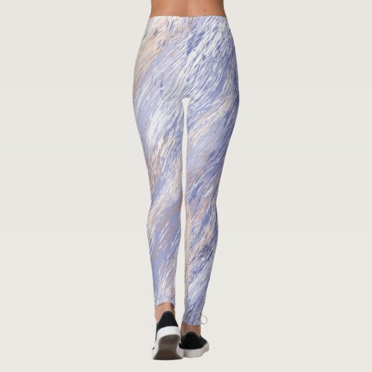 乱雑な抽象芸術ブルーとベージュ絵を描ストローク レギンス (裏面)