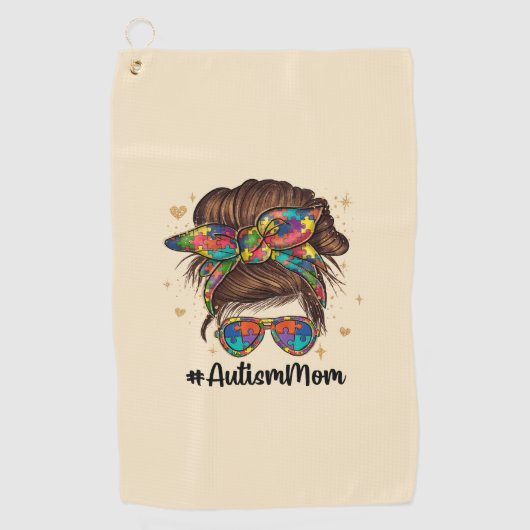 乱雑な誇りを持った自閉症の母 ゴルフタオル (正面)