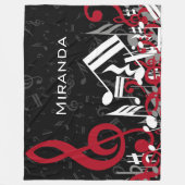 乱雑な音楽は黒の赤い灰色そして白に注意します フリースブランケット (正面)