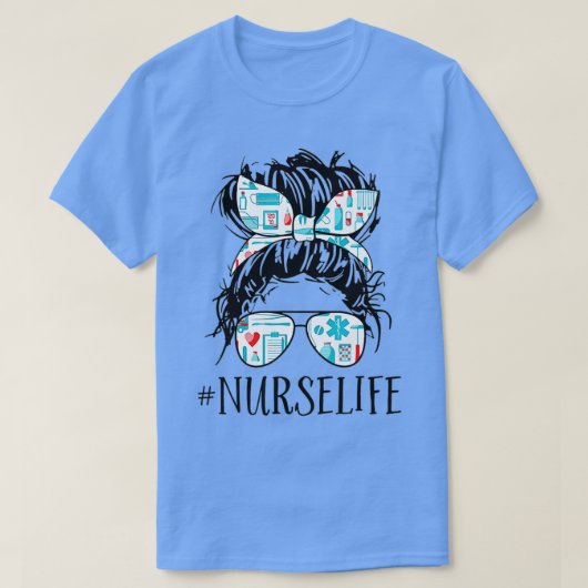 乱髪の女性Bunナースライフヘルスケアライフ Tシャツ (デザイン正面)