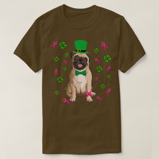 乳がんおもしろいパグ犬セントパトリックの日 Tシャツ (デザイン正面)