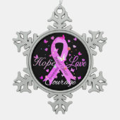 乳がんが愛の勇気を願う スノーフレークピューターオーナメント (正面)