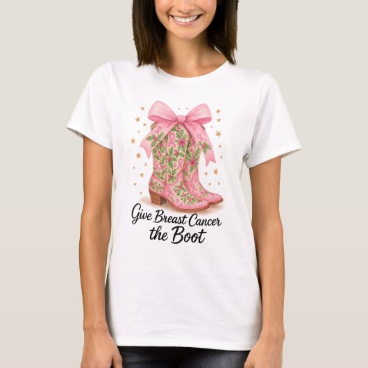 乳がんにブーツを Tシャツ (正面)