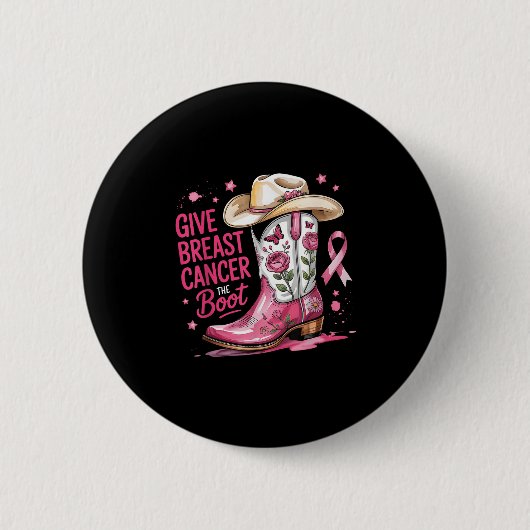 乳がんに靴を Breast Cancer Pink Rib 缶バッジ (正面)