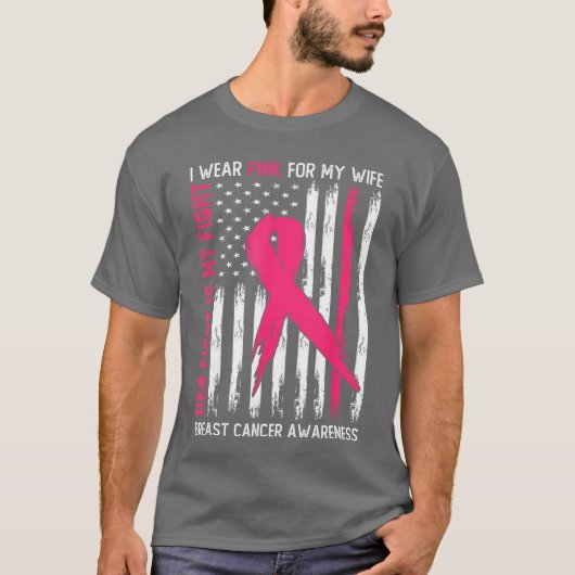 乳がんの妻 ピンクのリボン 私の戦いは妻の戦い Tシャツ (正面)