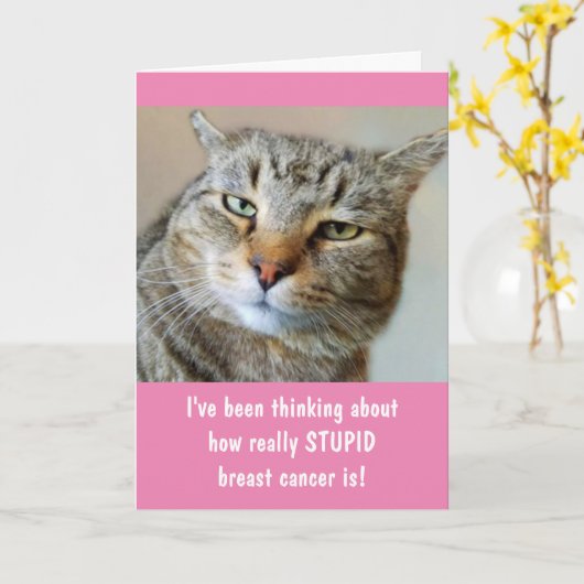 乳がんの怒りおもしろい猫 カード (黄色い花)