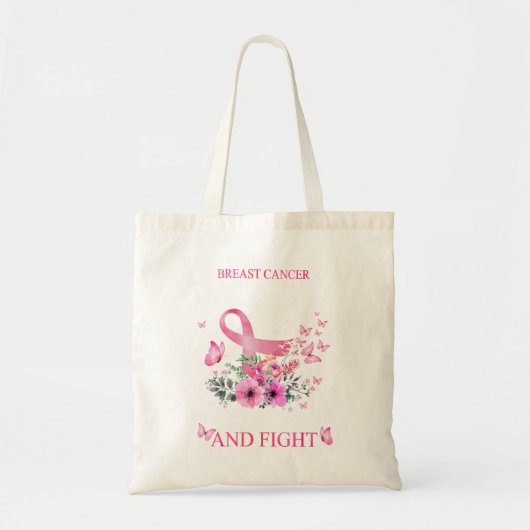 乳がんの旅バタフライががんサーヴィと闘う トートバッグ (正面)