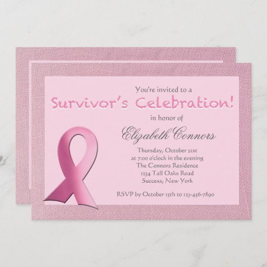 乳がんを克服した人のお祝い招待状 招待状 (正面/裏面)