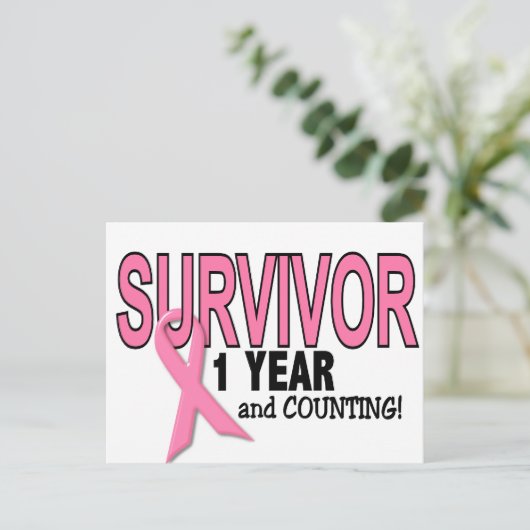 乳がんを克服した人1年と数え方 ポストカード (スタンド正面)