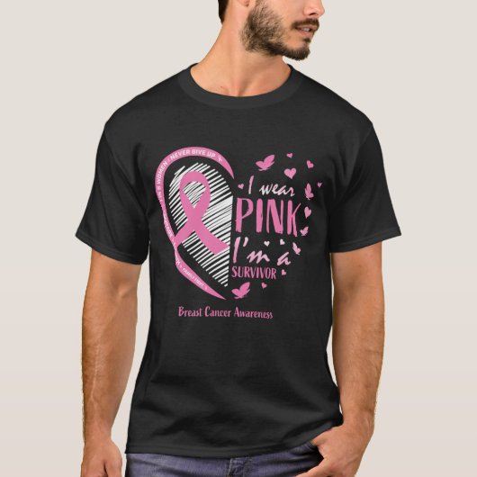 乳がんを克服した認識度ピンクリボン Tシャツ (正面)