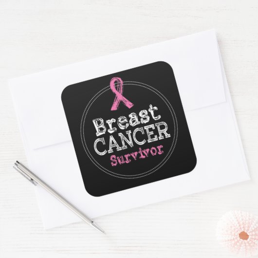 乳がんを克服した認識度リボン スクエアシール (封筒)