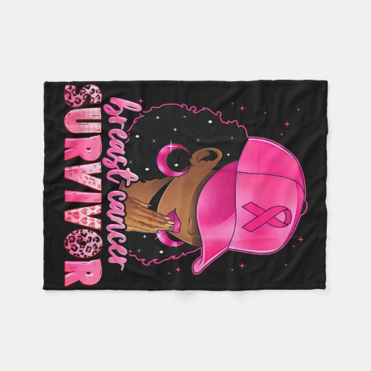 乳がんを克服した黒人女性アフロ・アフリカCh フリースブランケット (正面(横))