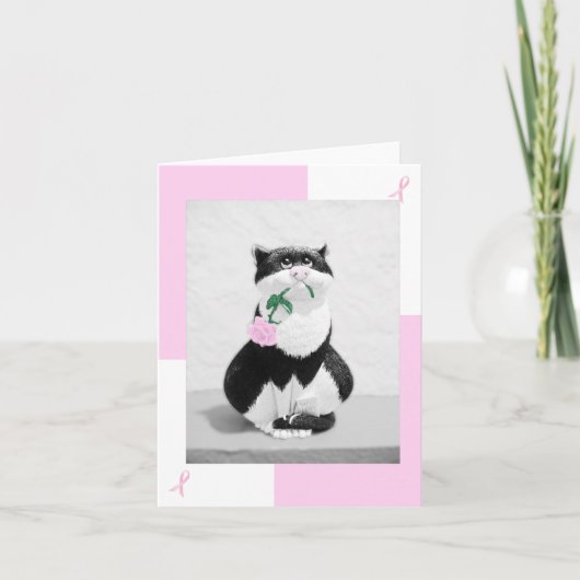 乳がんカードキャット&ピンクロース;ピンクリボン カード (正面)