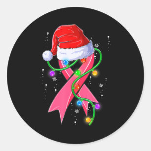 乳がんクリスマスサンタハットピンクリボン ラウンドシール