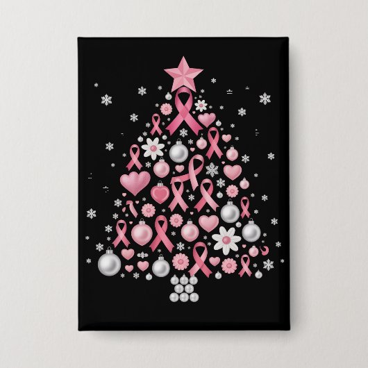 乳がんクリスマスツリーの雪の結晶 クリスマス 缶バッジ (正面)