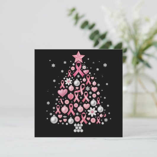 乳がんクリスマスツリーの雪の結晶 Xmas シーズンカード (スタンド正面)