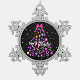 乳がんクリスマスツリー スノーフレークピューターオーナメント