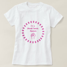 乳がんサバイバー ピンクの拳 白Tシャツ Tシャツ