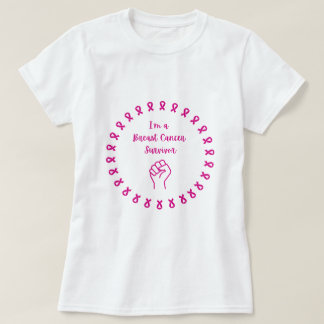 乳がんサバイバー ピンクの拳 白Tシャツ Tシャツ