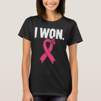 乳がんサバイバー 私は勝ちました ピンクリボンバタフライ Tシャツ