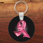 乳がんスローガン透かしリボン キーホルダー (正面)