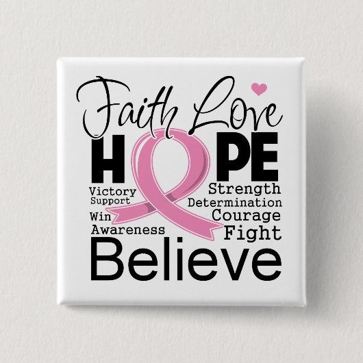 乳がんタイポグラフィ信仰ラブホープ 缶バッジ (正面)