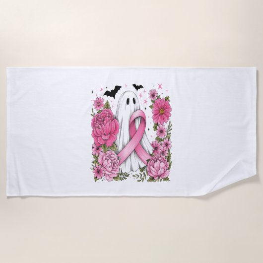 乳がんハロウィーン幽霊ボホ ビーチタオル (正面)