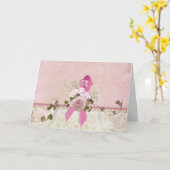 乳がんピンクリボンおよびバラ カード (黄色い花)