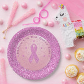 乳がんピンクリボングリッター紙プレート ペーパープレート (パーティー)