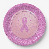 乳がんピンクリボングリッター紙プレート ペーパープレート (正面)