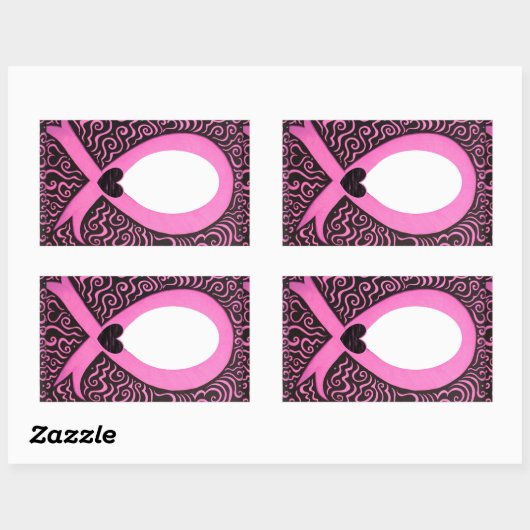 乳がんピンクリボンフレーム追加イメージ/文字 長方形シール (シート)