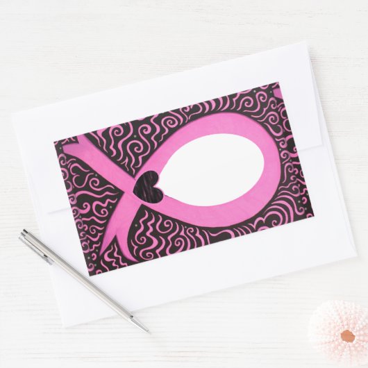 乳がんピンクリボンフレーム追加イメージ/文字 長方形シール (封筒)