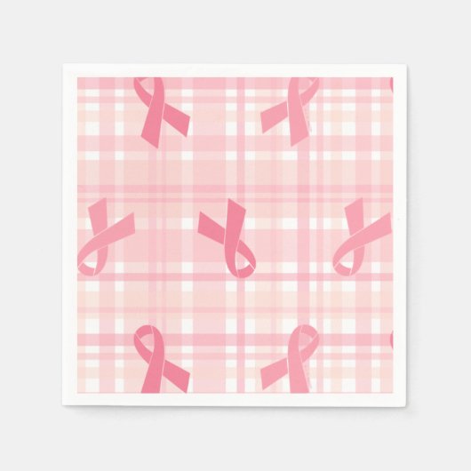 乳がんピンクリボンプレイドパターン スタンダードカクテルナプキン (正面)