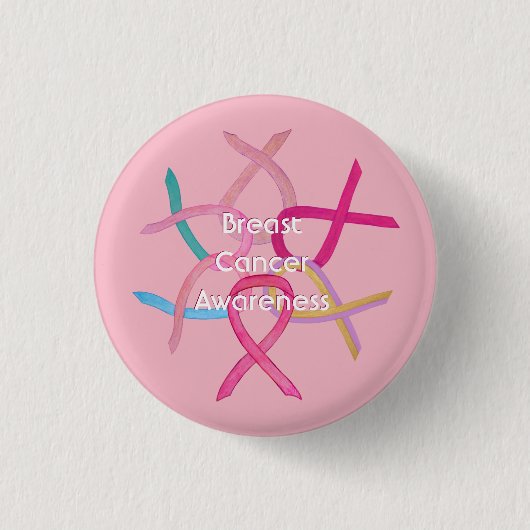 乳がんピンク認識度リボンボタンピン 缶バッジ (正面)
