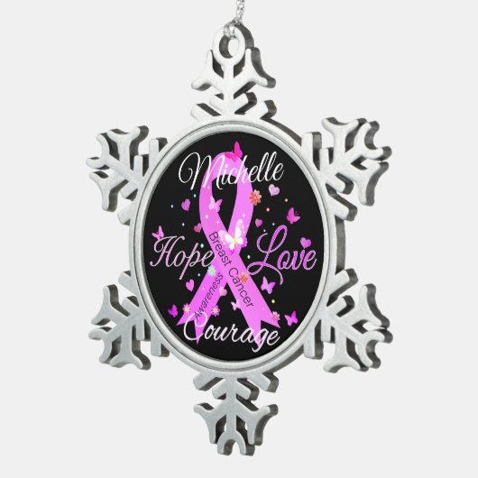 乳がんホープ愛の勇気スノーフレークペーターC スノーフレークピューターオーナメント (右)
