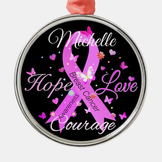 乳がんホープ愛の勇気メタルオーナメント メタルオーナメント (正面)