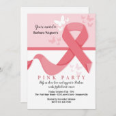 乳がんリボンと蝶 招待状 (正面/裏面)