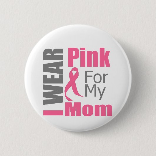乳がんリボンI衣服ピンクママ 缶バッジ (正面)