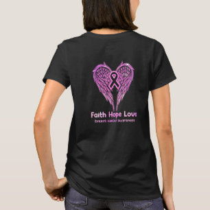 乳がん信仰ホープ愛ウィングリボンピンク Tシャツ